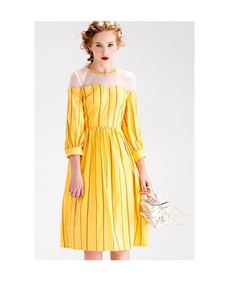 Are you looking for knee length wedding dresses tbdress is a best place to buy wedding dresses. Yellow Stripe Knee-Length Wedding Guest Dress With 3/4 ...