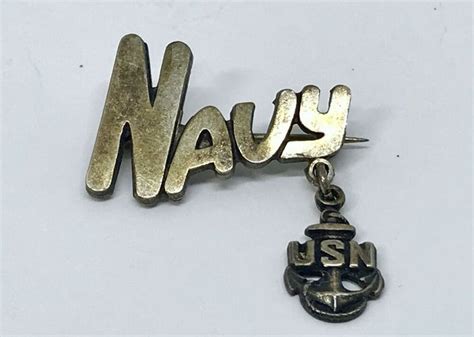 Vintage Sterling Navy Pin Usn Brooch Silver Lapel Pin Us Military