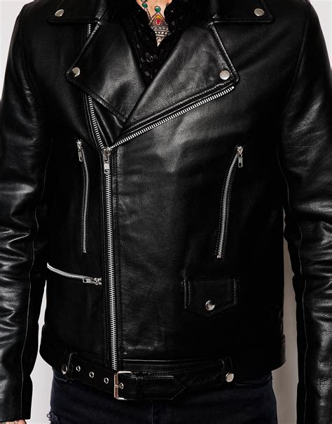 Asos Leather Biker Jacket With Belt In Black In Black For Men Lyst
