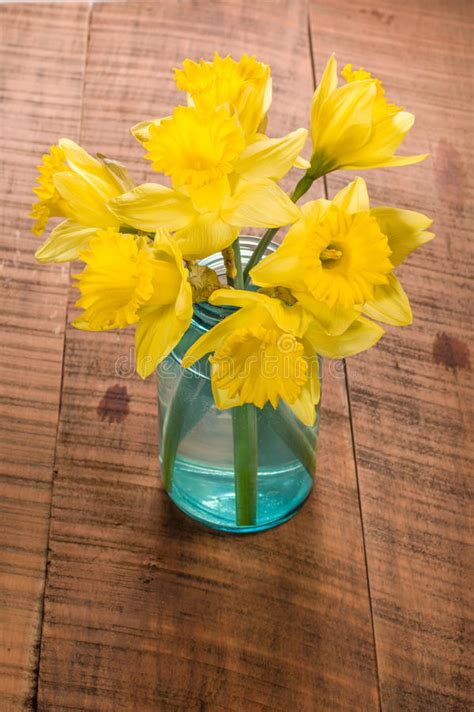 Bouquet Of Yellow Daffodil Flowers In A Jar Stock Image Image Of