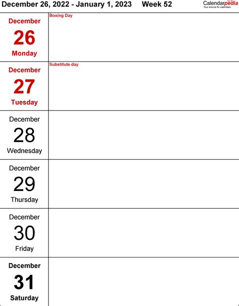 Free Printable Weekly Calendar 2023