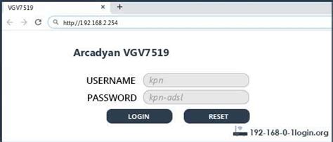 Arcadyan VGV7519 - default username/password and default router IP