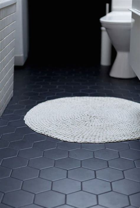 Charcoal Gray Hexagon Tile Grey Bathroom Floor Black Floor Tiles