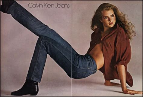 1981 Brooke Shields Open Shirt Photo Calvin Klein Jeans Retro Print Ad