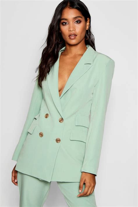 Double Pockets Double Breasted Blazer Boohoo In 2020 Double