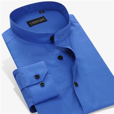2021 wholesale brand fashion men mandarin collar dress shirt long sleeve slim fit 100 cotton