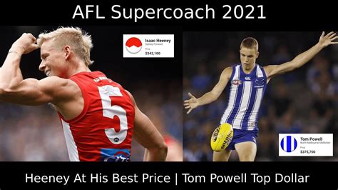 Afl Supercoach 2021 Heeney At His Best Price Tom Powell Top Dollar