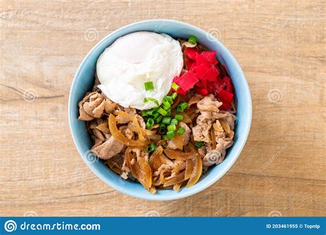 Pork Rice Bowl With Egg Donburi Japanese Food Stock Image Image Of Plant Grilled