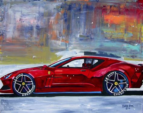 Ferrari Sports Car Original Art Painting Dan Byl Modern Contemporary