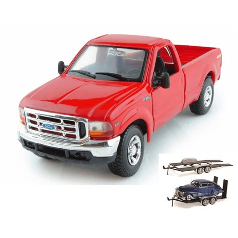 Diecast Car And Trailer Package Ford Mighty F350 Super Duty Pick Up