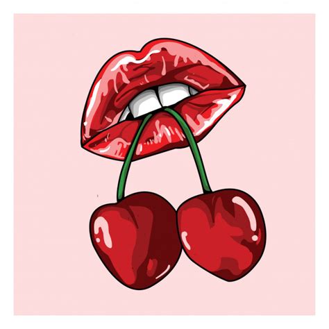 It will help you how to use pencil techniques to achieve realism through. Lips bitting cherry hand drawn illustration | Premium Vector