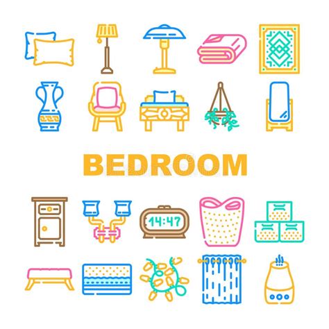 Bedroom House Home Bed Interior Icons Set Vector Stock Vector