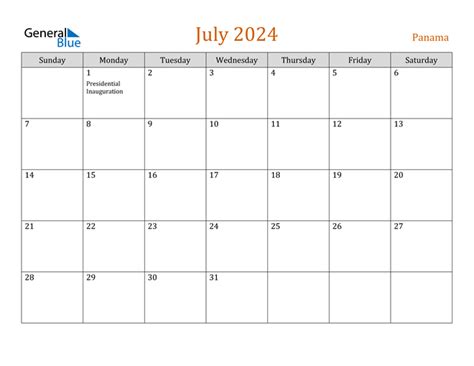 Panama July 2024 Calendar With Holidays