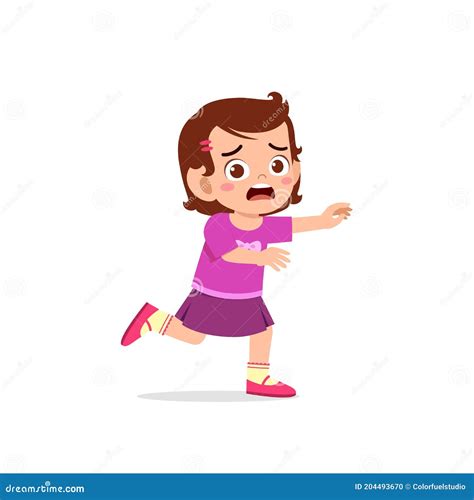 Cute Little Kid Girl Scared And Run Expression Gesture Stock Vector