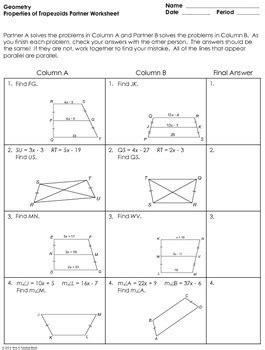 Your beginning geometry students will use these worksheets to learn the differences between these various shapes. Trapezoids Partner Worksheet by Mrs E Teaches Math | TpT