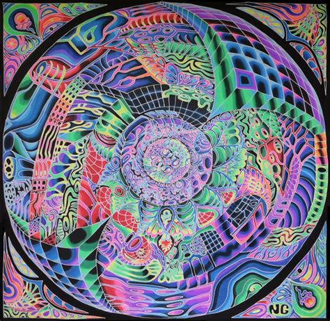 Hypersphere Psychedelic Fluorescent Backdrop Painting On Fabric