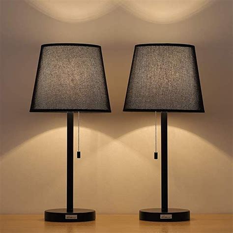 Haitral Black Bedside Table Lamps Modern Nightstand Lamps Set Of 2