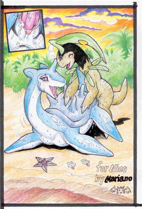 Rule 34 Bayleef Blue Skin Color Female Feral Front View Insertion Interspecies Lapras Male