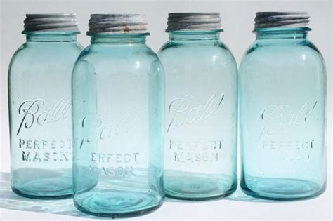 Vintage Aqua Blue Glass Ball Perfect Mason Jars Big Two Quart Size Canning Jar Kitchen Canisters