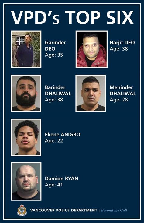 Vancouver Police Warn Public About Six Dangerous Gangsters Vancouver Police Department