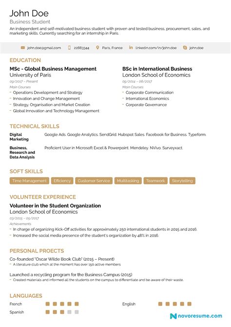 Free One Page Resume Templates Free Download