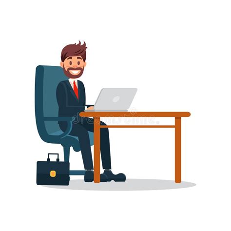 Smiling Businessman Working With Laptop Computer Business Character