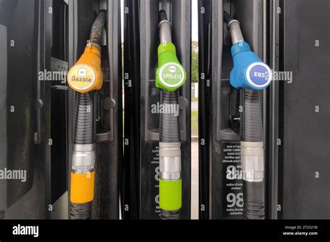Lamorlaye, France - October 15 2022: Fuel pumps of a gas station closed