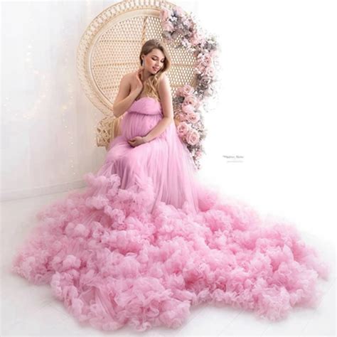 Luxury Puffy Tulle Ruffles A Line Maternity Dresses Strapless