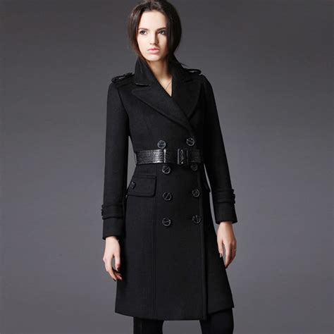 fashion belt slim black womens winter jackets and coats wool manteau femme women s cashmere coat