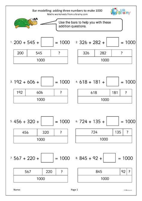 Bar Modelling Add 3 Numbers To Make 1000 2 Addition Maths