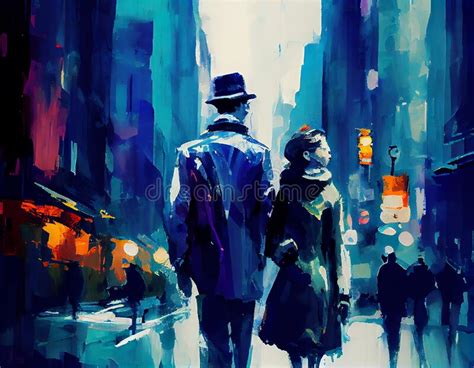 Abstract Painting Of People On The Streets Stock Illustration