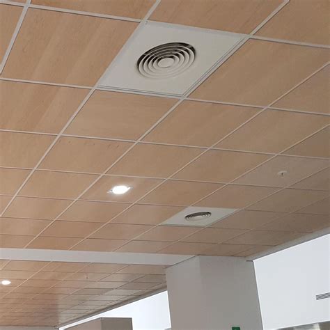 Air is delivered through a flat flow panel, allowing the diffuser to match suspended ceiling tiles. Suspended Ceiling Heat Diffuser | www.Gradschoolfairs.com