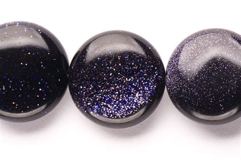 Puffed Blue Goldstone Flat Round Beads Semi Precious Gemstones Size