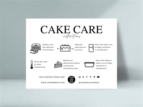 Editable Cake Care Card Template Cake Care Instructions Etsy Ireland