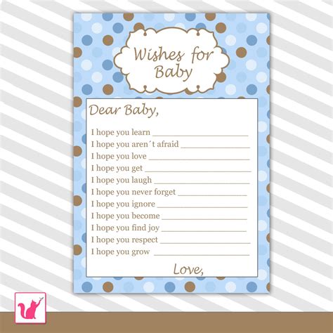 The vector baby shower card template comes in different colors with vector designs printed on it. Printable Blue Brown Polka Dots Wishes for Baby Card - Baby Shower Custom