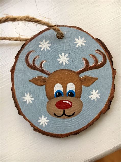 Reindeer Wood Slice Ornament Christmas Ornament Crafts Wood