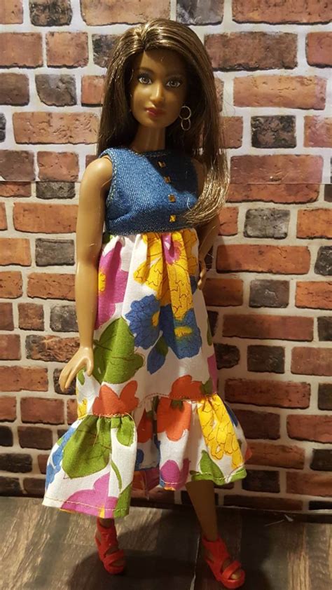 Curvy Barbie Doll Clothes Denim Floral Midi Dress Etsy