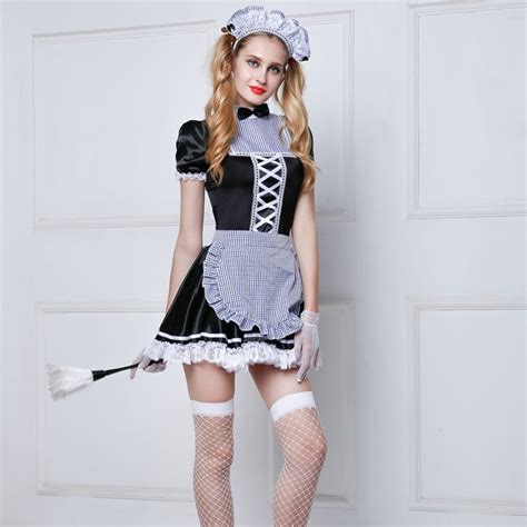 Adult Women Sexy French Maid Cosplay Sexy Halloween Costumes New Hot