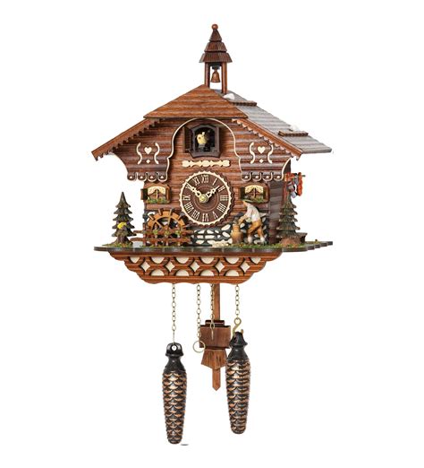 Chalet Style Quartz Cuckoo Clock With Moving Wood Chopper And Mill Wheel