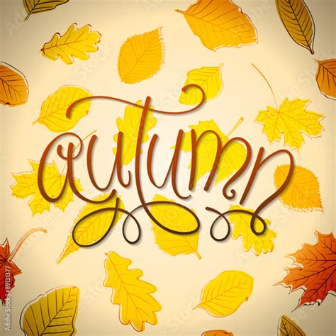 Autumn Text With A Background Full Of Leaves Vector Illustration
