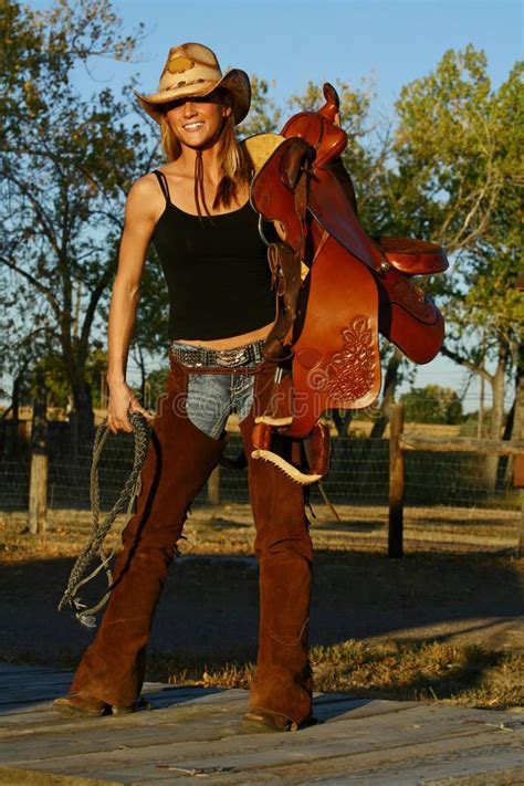 Photo About A Beautiful Cowgirl On A Sunny Blue Day Image Of West Cowgirl Working