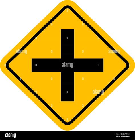 Crossroads Ahead Traffic Warning Sign Vector Illustration Yellow
