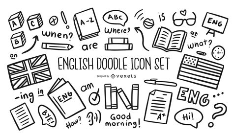 English Doodle Icon Set Vector Download