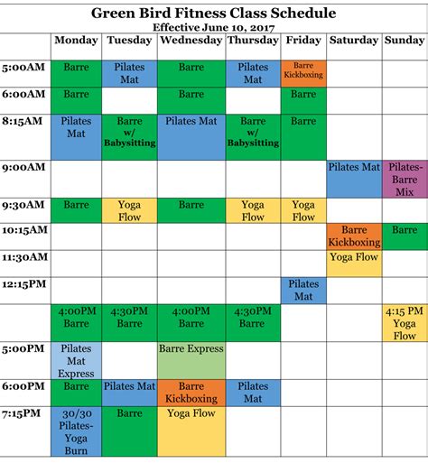 Spring 2021 virtual group fitness schedule! Class Schedule - Green Bird Fitness