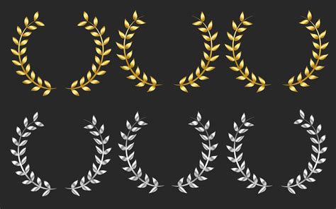 Set Of Gold And Silver Laurel Wreath Vector Isolated Background