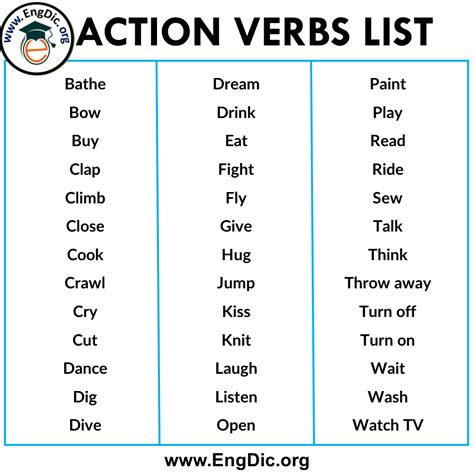 300 List Of Verbs For Kids Pdf And Infographics Engdic