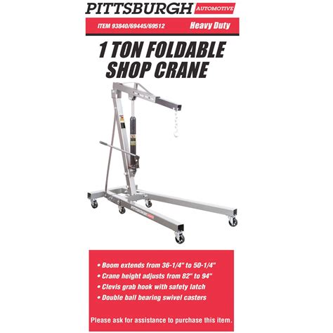 Log in or create an account to see photos of pittsburg engine hoist. 1 Ton Capacity Foldable Shop Crane