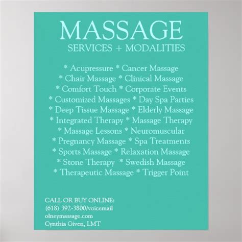 Blue Massage Modalities List Poster Zazzle