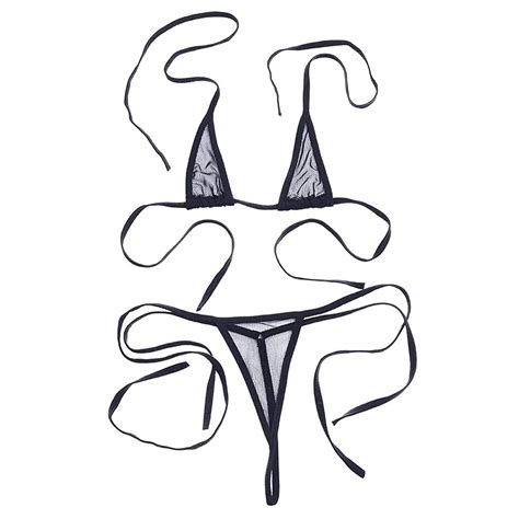 Buy Ztie Womens Sheer Extreme Swimsuit Bikini Halterneck Top And Tie Sides Micro Bikini Thong