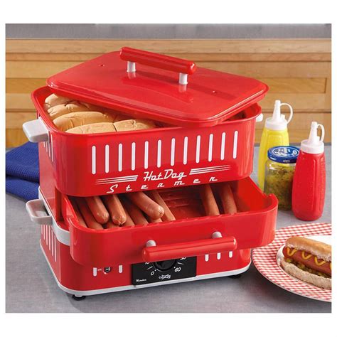 Hot Dog Cooker Machine Red Retro Bun Warmer Steamer Countertop Party